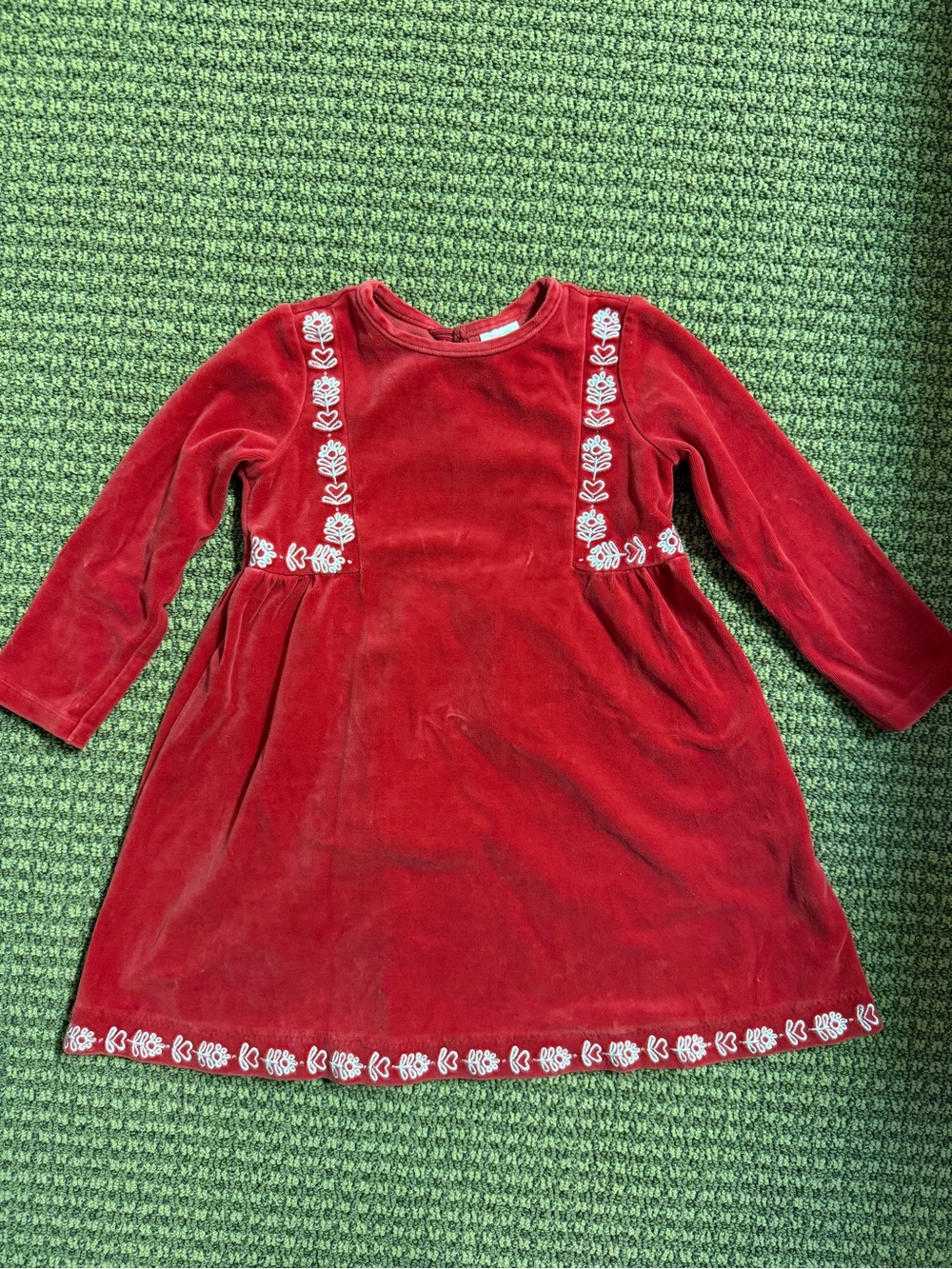 Hanna Andersson Red Velvet Holiday Dress, White Floral Embroidery, Size 3T
